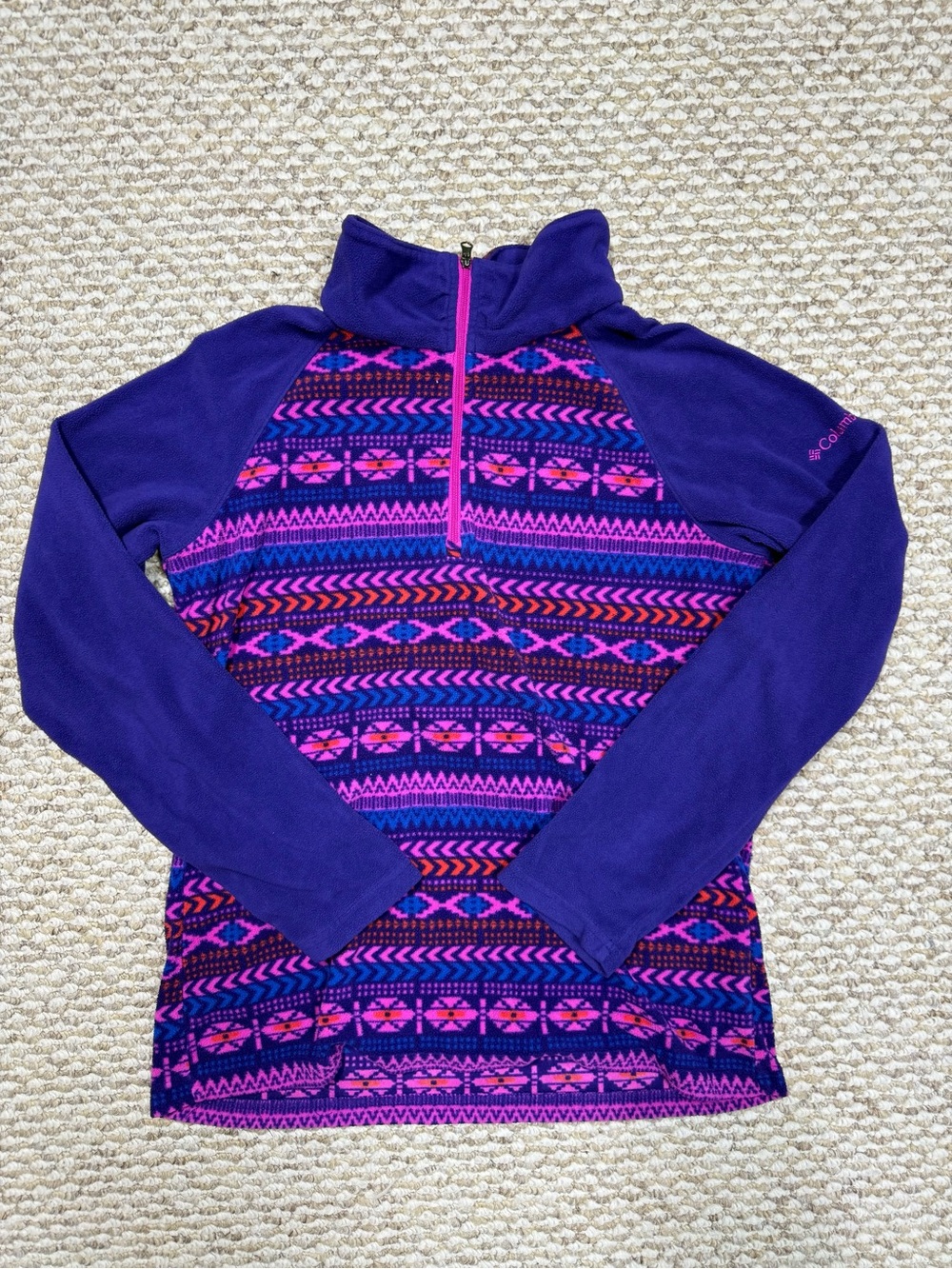 Columbia Girls Glacial Fleece Quarter Zip Pullover L 14-16 Aztec Retro 80s